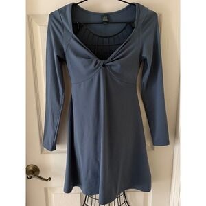 Wild Fable Blue Twist Front Long Sleeve Mini Dress Sweetheart Neck Sz M Bodycon